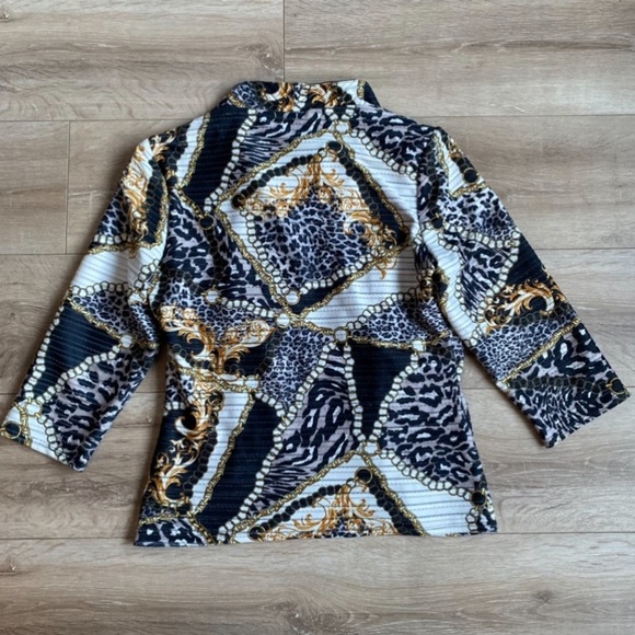 Frank Lyman zip-up sweater jacket animal print gold chains - Picture 3 of 7